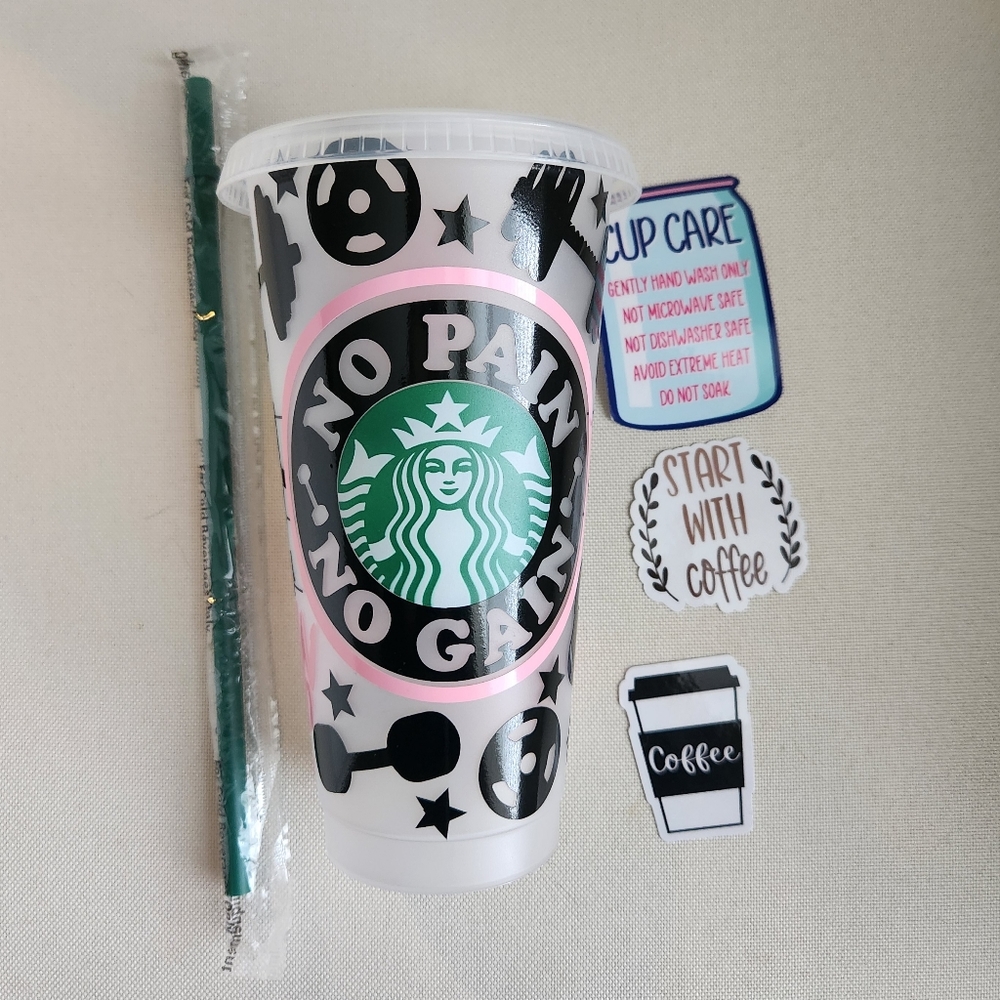 NEW Starbucks Venti Cold Cup No Pain No Gain Vinyl Sticker